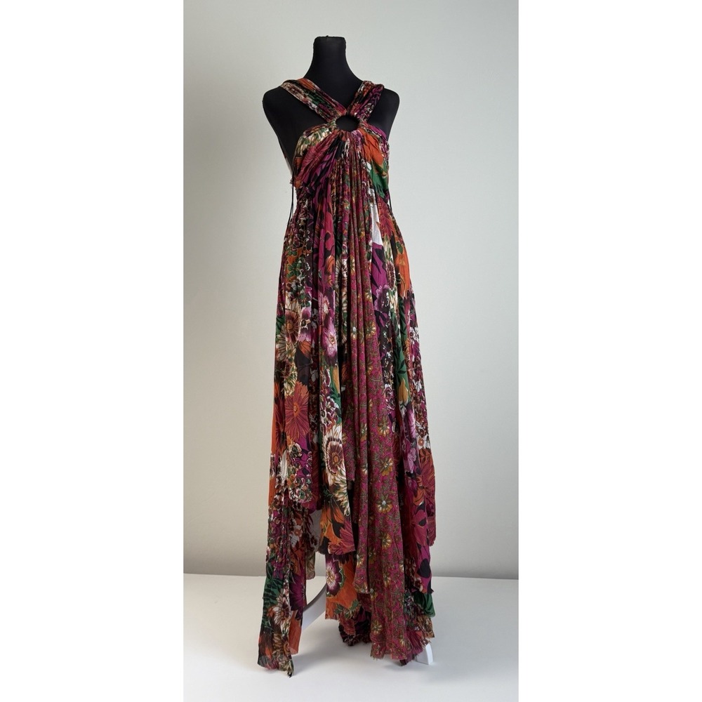 Rare Free People FP One Kona Maxi Dress M Floral Cotton Raw Hem Boho Fairy